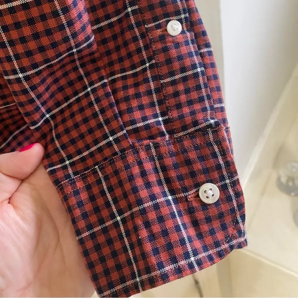 J. CREW • Orange + Navy Gingham Slim All Cotton Oxford Button Down Shirt